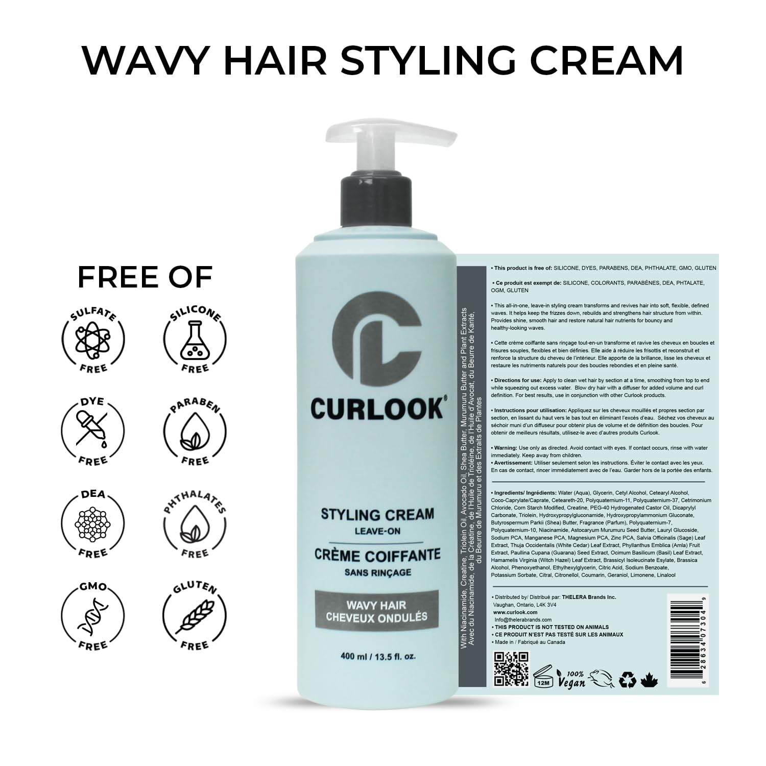 Wavy Hair Styling Cream | Silicone Free - 400ml - Transforms hair into soft, flexible and defined waves
