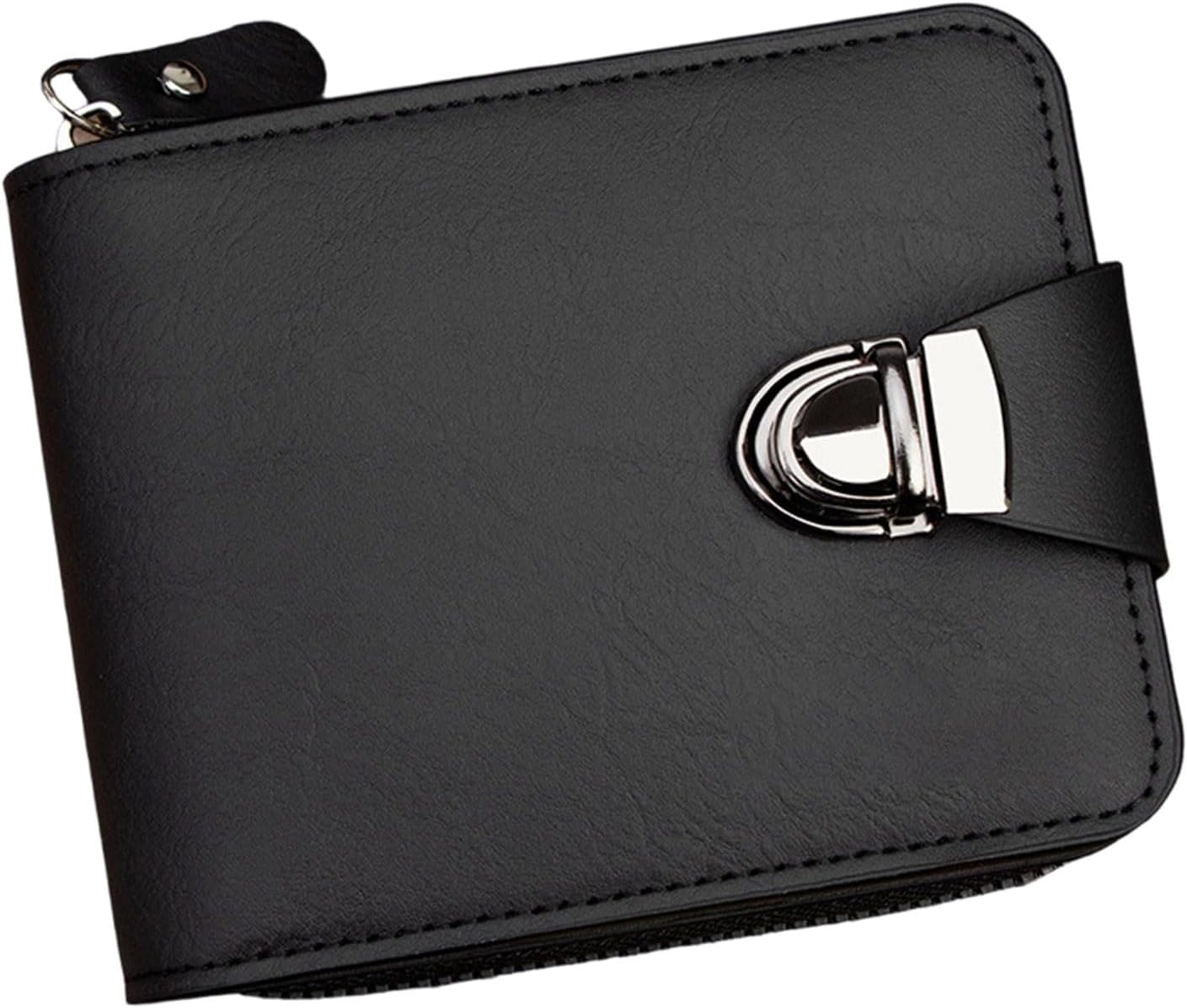 Men's Vintage Compact Zipper Wallet, intage PU Leather Wallet, Compact and Portable, Gift for Mens Birthday (Black)