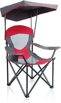 ALPHA CAMP Heavy Duty Canopy Camping Chair, 350 lbs Capacity Oversized Folding Chair with Adjustable Sunshade, Portable Sunshade Chair with Cup Holder for Beach, Fishing, Outdoor, Red