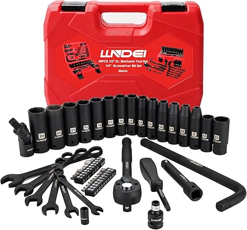 Miniatura 10 de LLNDEI Juego de llaves de impacto profundas de 1/2 pulgada, 37 piezas estándar SAE 3/8" a 1-1/4" métrico 8 a 24mm, incluye llave de bujía