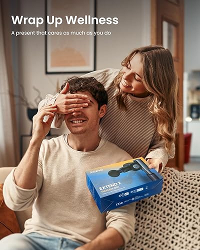 Miniatura 8 de RENPHO Pistola de masaje con ángulos ajustables y mango de extensión, masajeador muscular de percusión de mano con tejido profundo con estuche