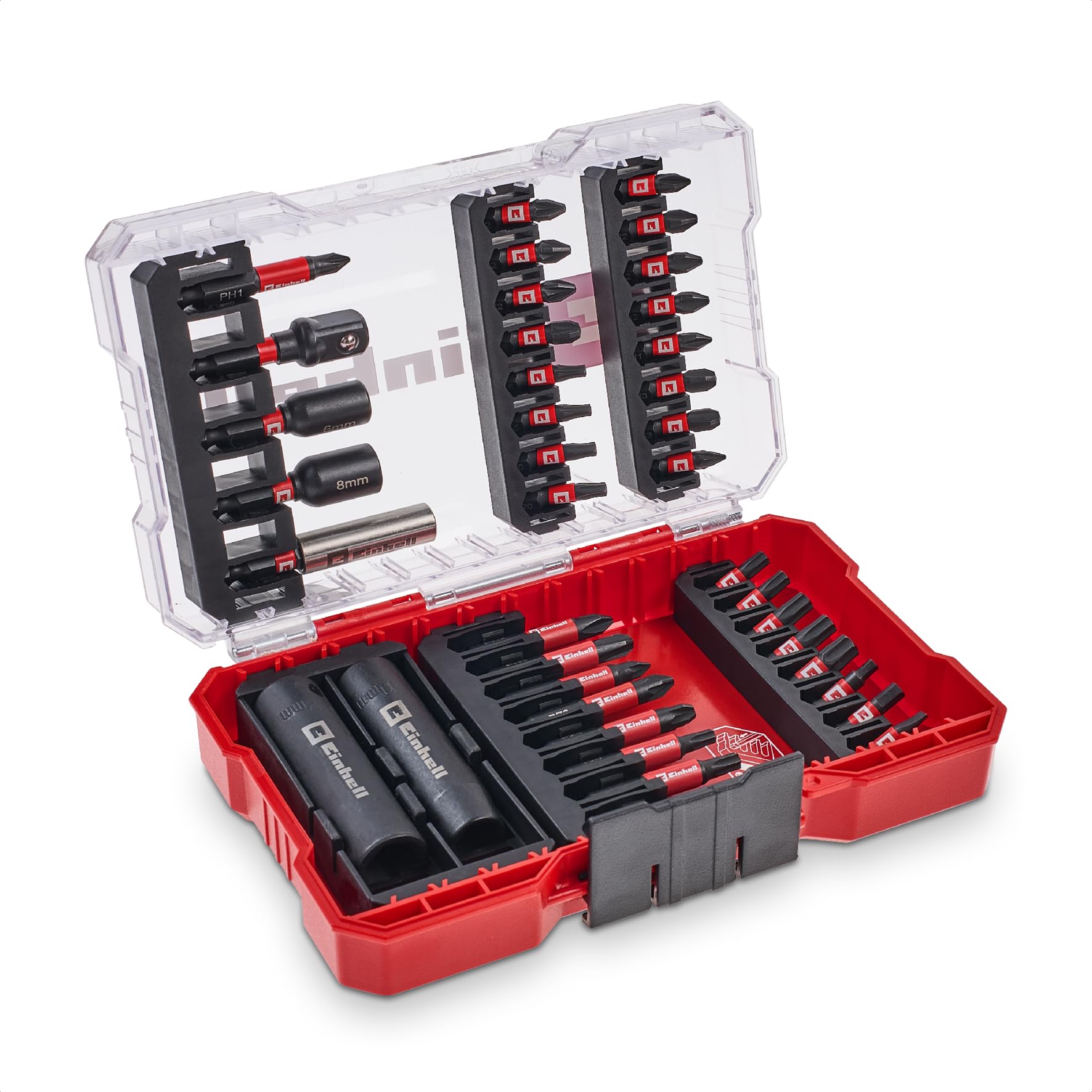 Original Einhell M-CASE 39-Piece Impact Bit and Socket Set (25 mm Bits, 50 mm Bits, Hexagon Sockets, Long Sockets, Socket Adapter, 60 mm Bit Holder Incl. Storage Box)