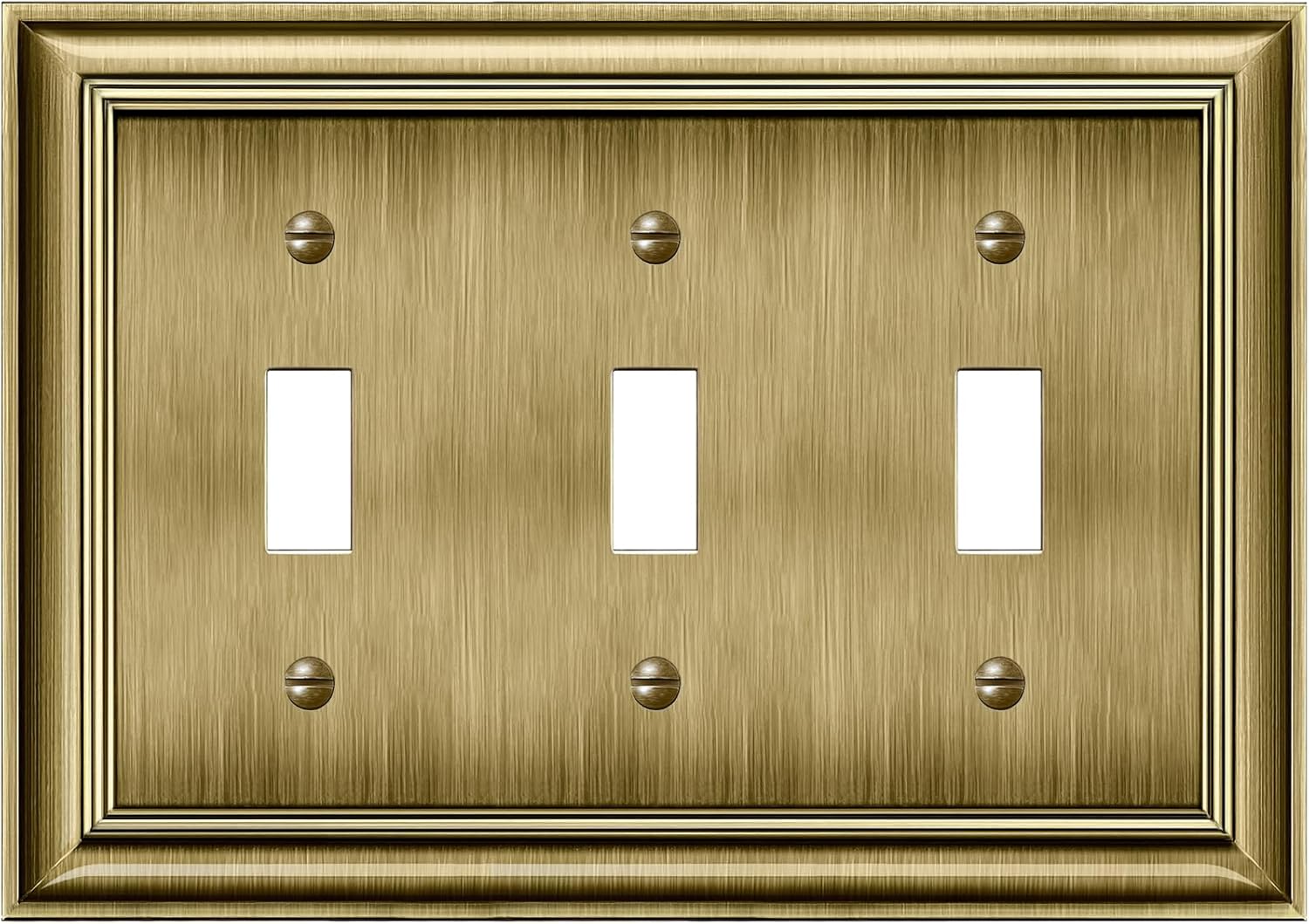 BESTTEN 3-Gang Heavy Duty Mid-Size Metal Decorator Wall Plate, Corrosion Resistant Midway Light Switch Cover, Midsized Decor Receptacle Outlet Cover, Triple Zinc Alloy Faceplate, Polished Brass