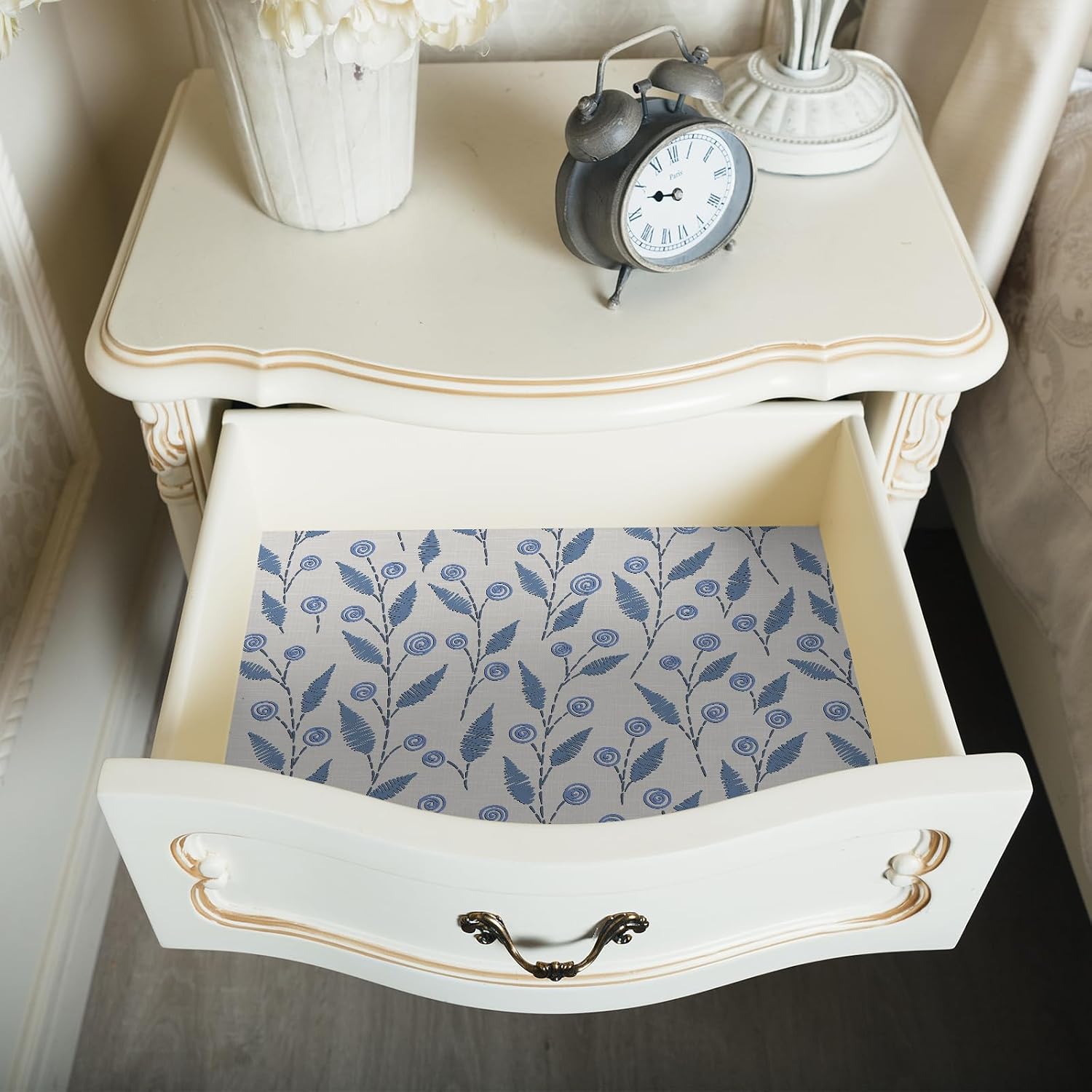 Blue Floral Wallpaper Peel and Stick Cute Botanical Flower Wallpaper Vinyl Roll for Bedroom Nursery Removable Easy Peel Off Floral Contact Paper for Drawer 12"x118" Self Adhesive Wall Paper