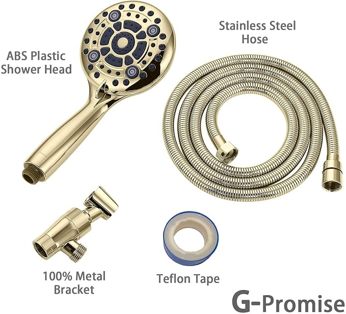 Cabezal de ducha de mano G-Promise alta presión 6 ajustes, manguera flexible extra larga miniatura 6