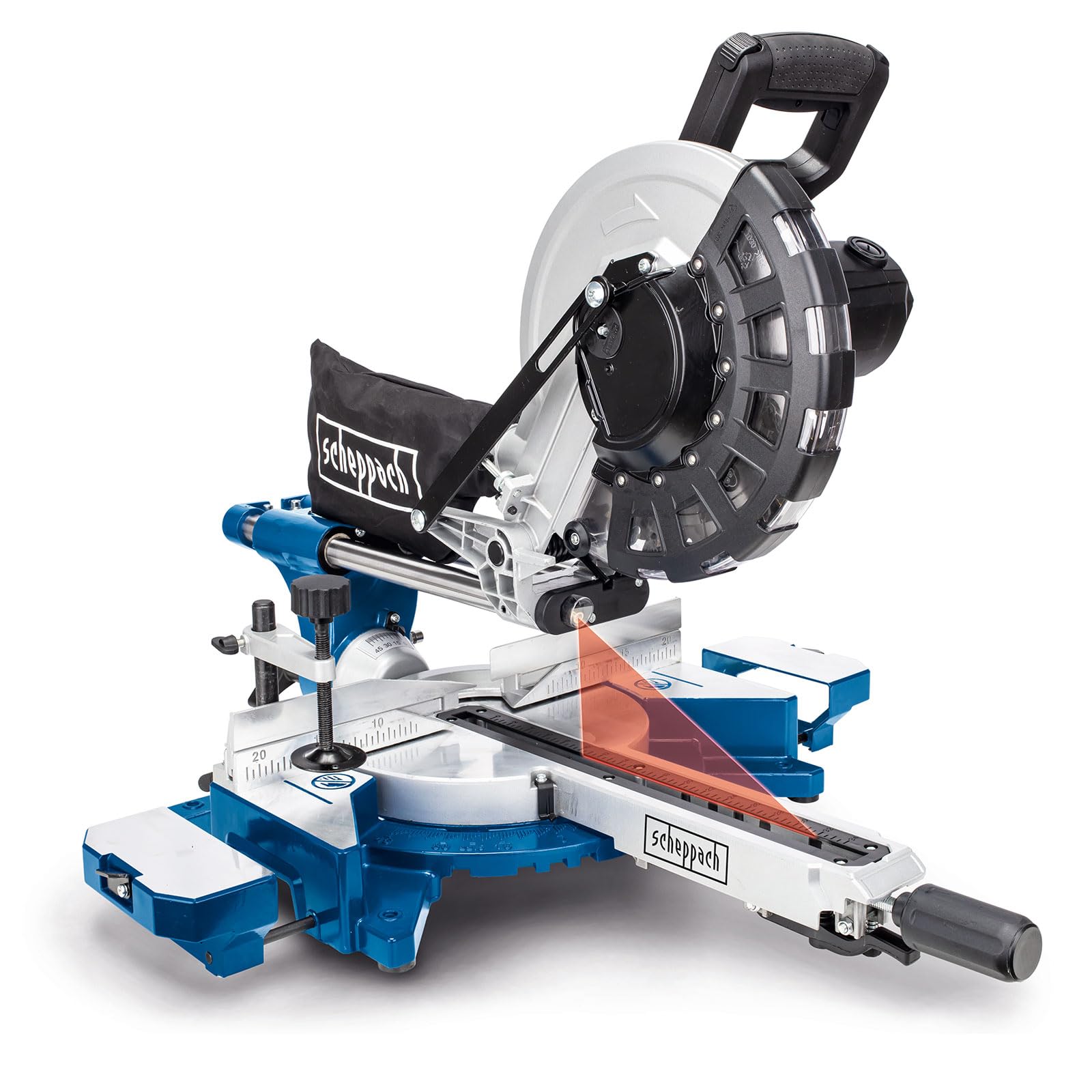 Scheppach Scie à onglets avec démarrage progressif & laser HM254 | 2000W | Lame Ø255mm | Largeur/hauteur de coupe : 340mm x 90mm |Scie radiale | 2ème lame incluse | Avec support UMF2000