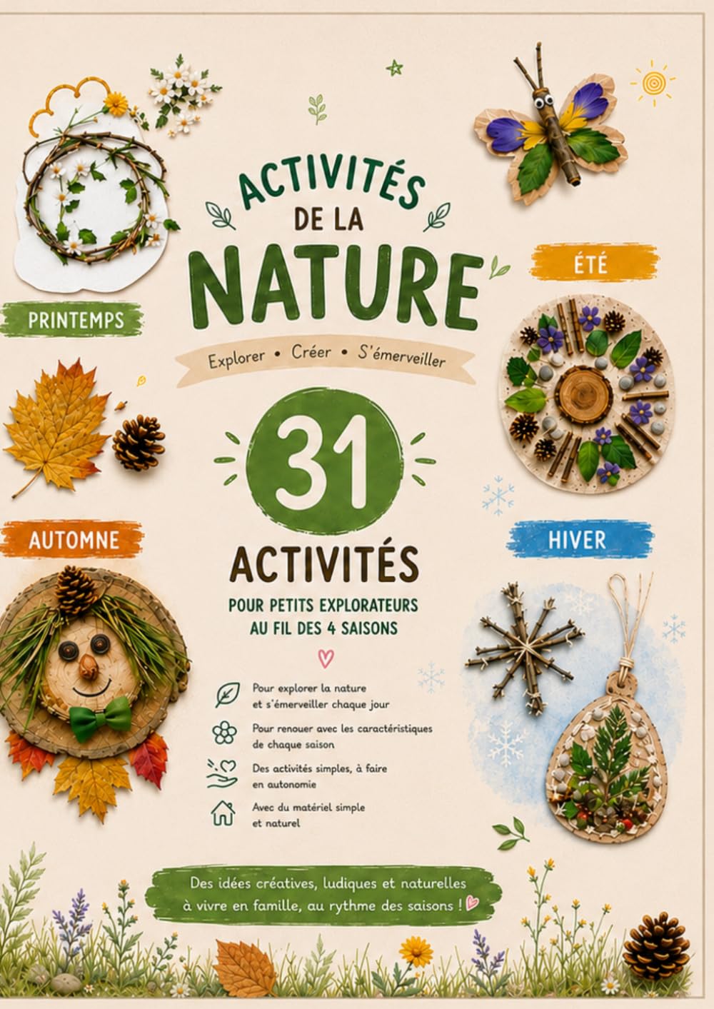 31 activités nature créatives et ludiques: A réaliser au fil des 4 saisons. (Cahier d'activité sans écran)