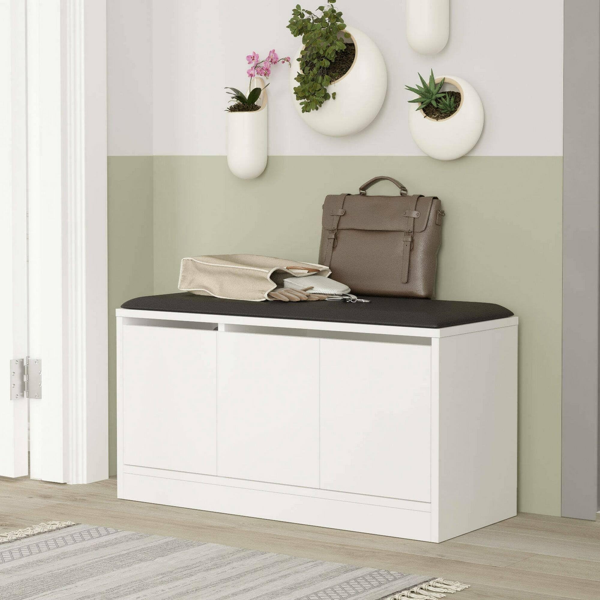 Meuble à chaussures blanc avec banc de rangement d'entrée bas