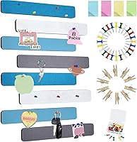 Vista 21 de Vuzvuv 8 tiras de barra para tablón de anuncios con 50 alfileres y 10 pines de clip de madera, tablero de corcho autoadhesivo para pared, tablero