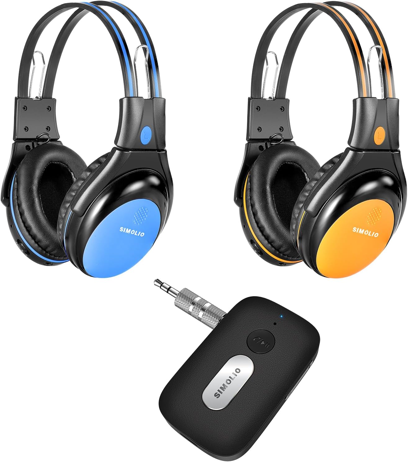 SIMOLIO Wireless IR Headphones Volume Limited for Car Rear Entertainment System, AUX Bluetooth Adapter for Car Stereo with 35H Battery Life, Volume Control, Hands-Free Calls, Dual Connection