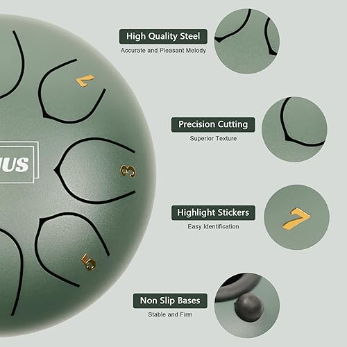 Miniatura 2 de JYTMUS Tambor de lengua de acero, 8 notas de 6 pulgadas, instrumentos de percusión C mayores, kit de batería de acero con libro de música, bolsa de