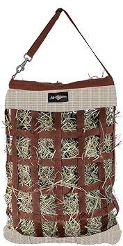 Slow Feed Hay Bag with Rim, 1 Flake, Large Holes, Desert Sand | Rigid rim holds the bag open for one handed loading, slow feed holes extend meals to support better digestion