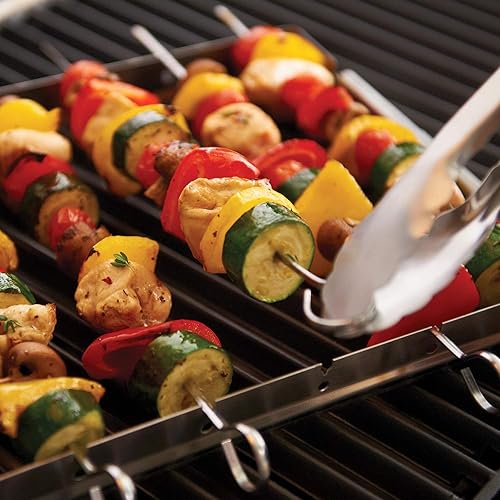Miniatura 3 de Unicook Juego de brochetas de acero inoxidable mejorado, 6 pinchos de 13.5 pulgadas de largo con estante plegable grande para parrilla, evita que