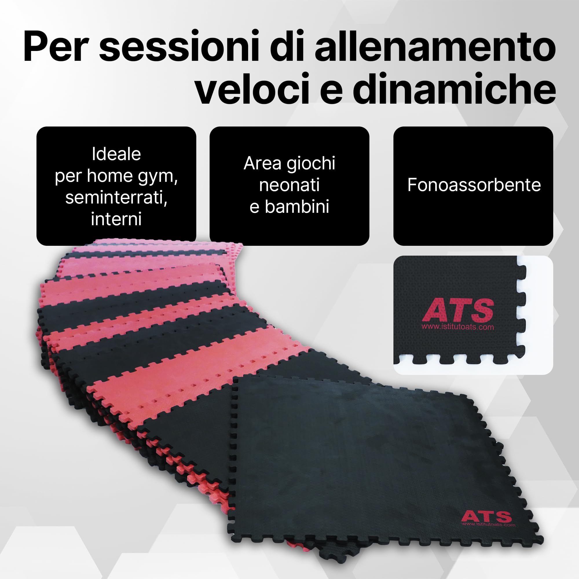 Tappeto Puzzle Palestra 5,06 m² - 25 Pezzi 45cm (13 Neri, 12 Rossi), Spessore 8 mm - Tappeto Gomma Antiscivolo per Home Gym, Area gioco Bambini, Allenamento Casa, Salvapavimento