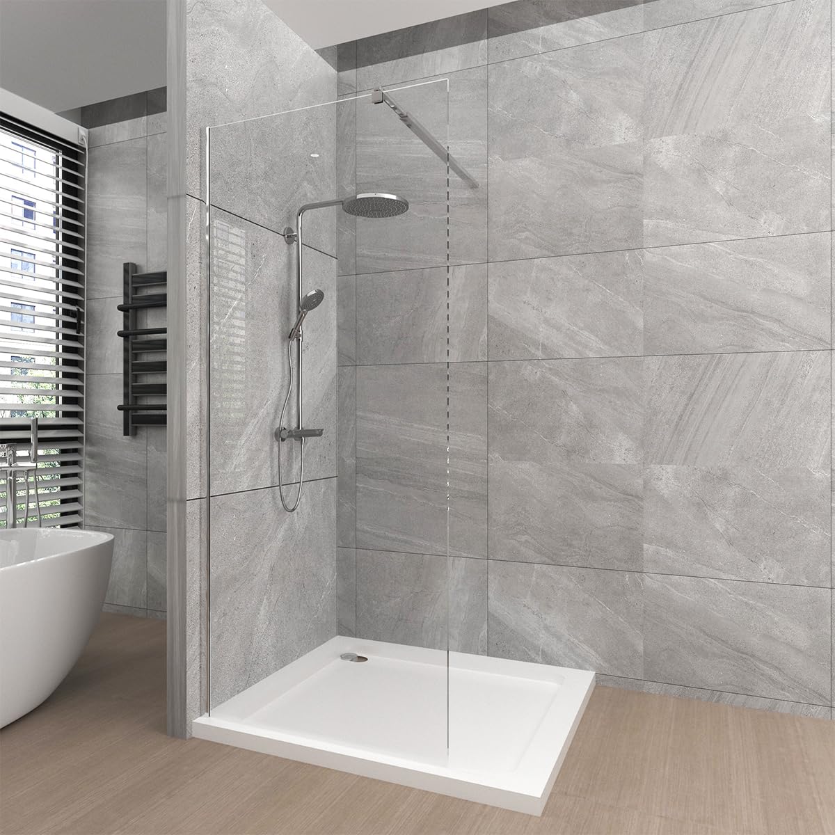 T&K Cabine de douche à l'italienne 80 x 190 cm, paroi de douche pour salle d'eau, cadre chromé, verre trempé de sécurité de 8 mm facile à nettoyer des deux côtés, avec barre de support télescopique