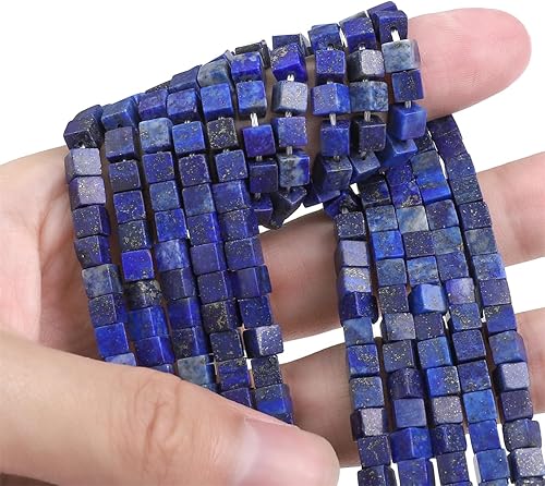 Miniatura 4 de Cuentas espaciadoras de cubo de lapislázuli natural de 0.157 in, cuentas cuadradas sueltas de piedra para hacer joyas, 15.0 inhebra