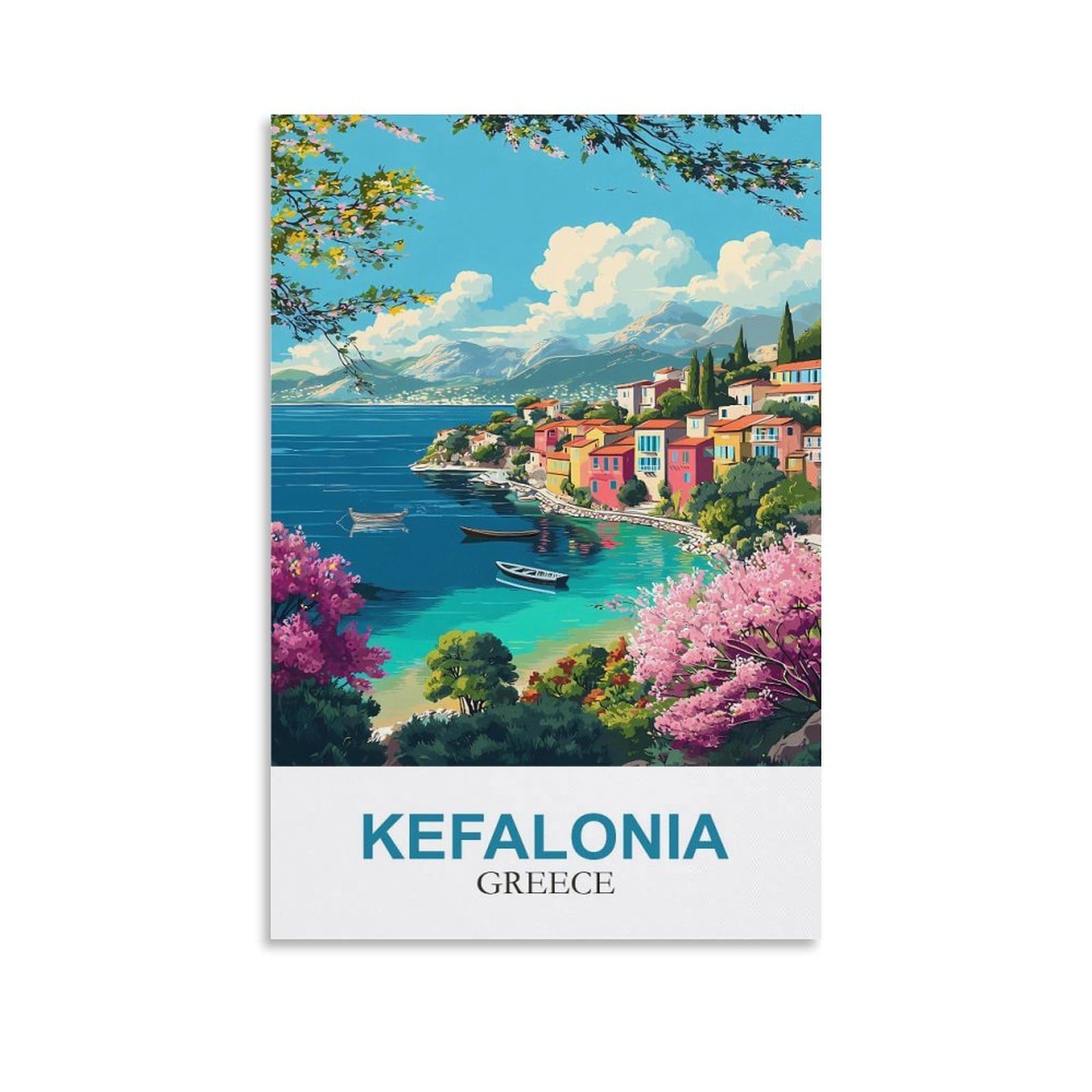 Clfmhnas Unframe-Style Kefalonia Greece Vintage Travel Poster 20X30inch(50X75cm) Canvas Wall Art Prints