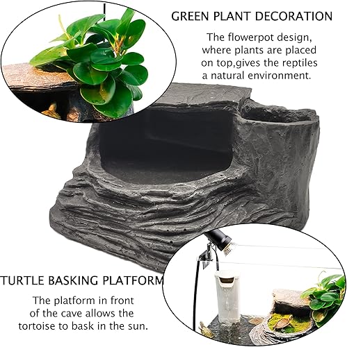 Miniatura 2 de Tfwadmx Tortugas plataforma para tomar el sol, hábitat de reptiles, cuevas, anfibios, rampa de escalada, decoraciones de resina, pecera, acuario,