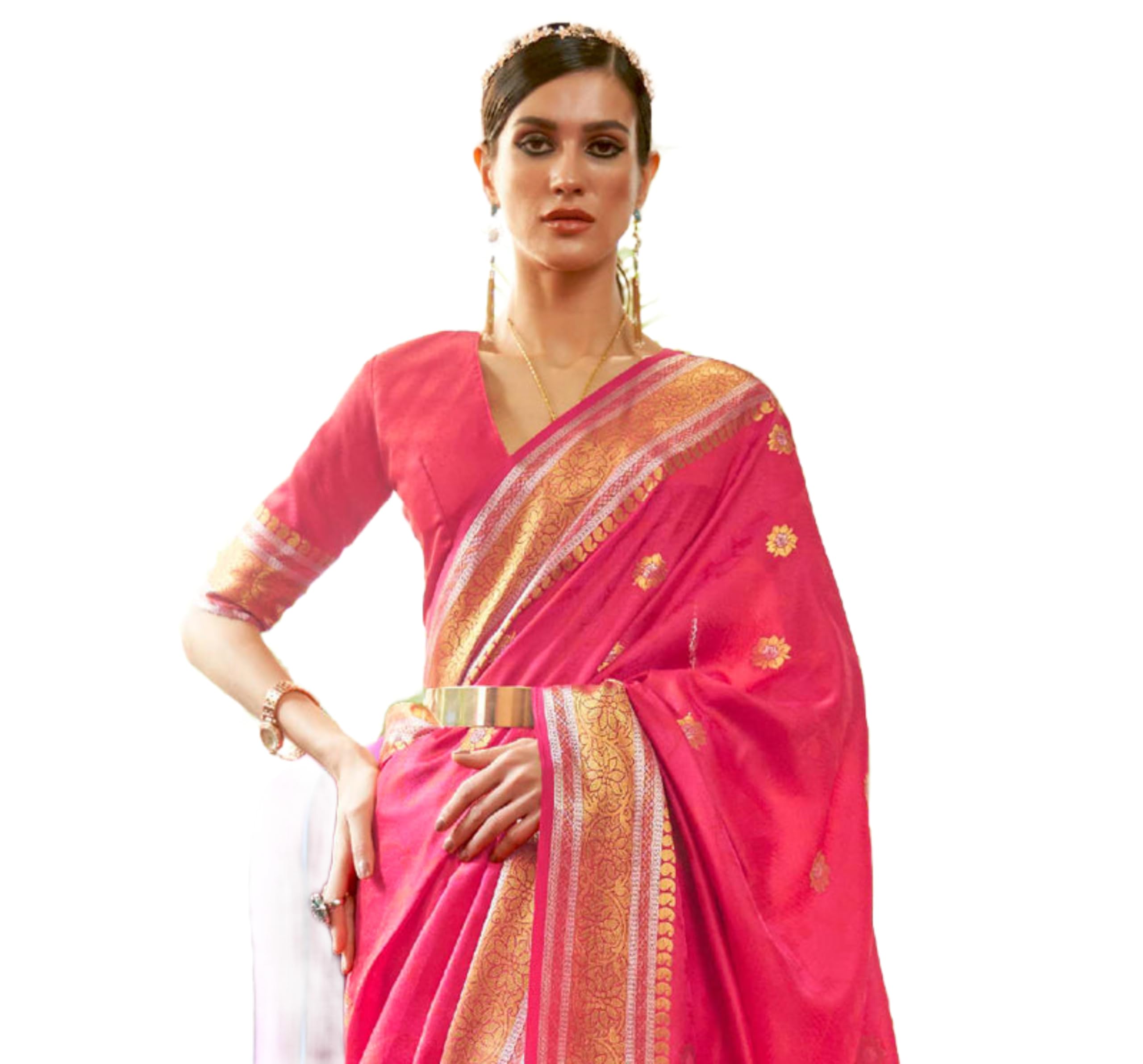 Women's S Kanjivaram Banarasi Silk Saree Kanchipuram Patola Saree, Rani, One Size