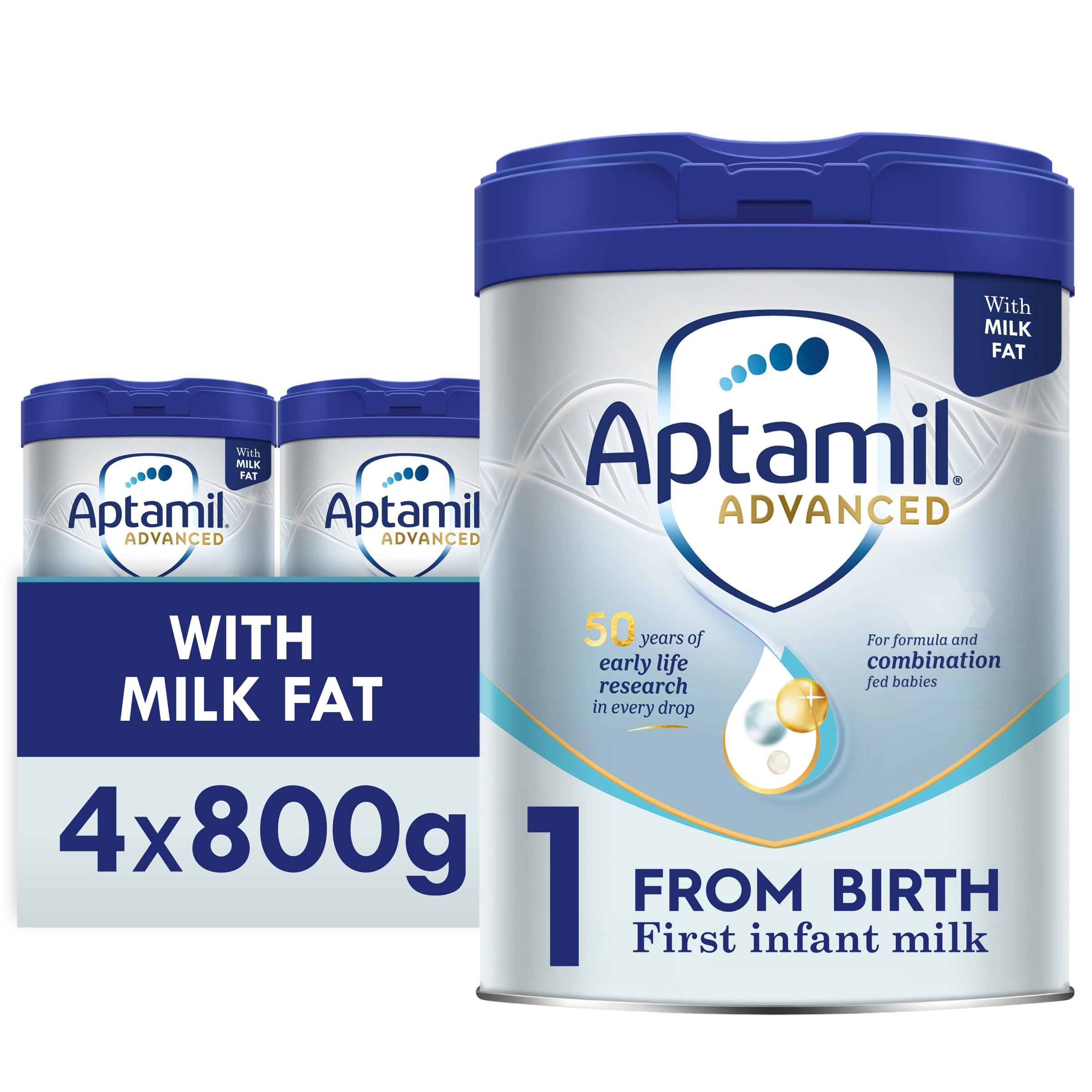 Advanced 1 First Infant Baby Milk Powder Formula, from Birth, 800g (Pack of 4)