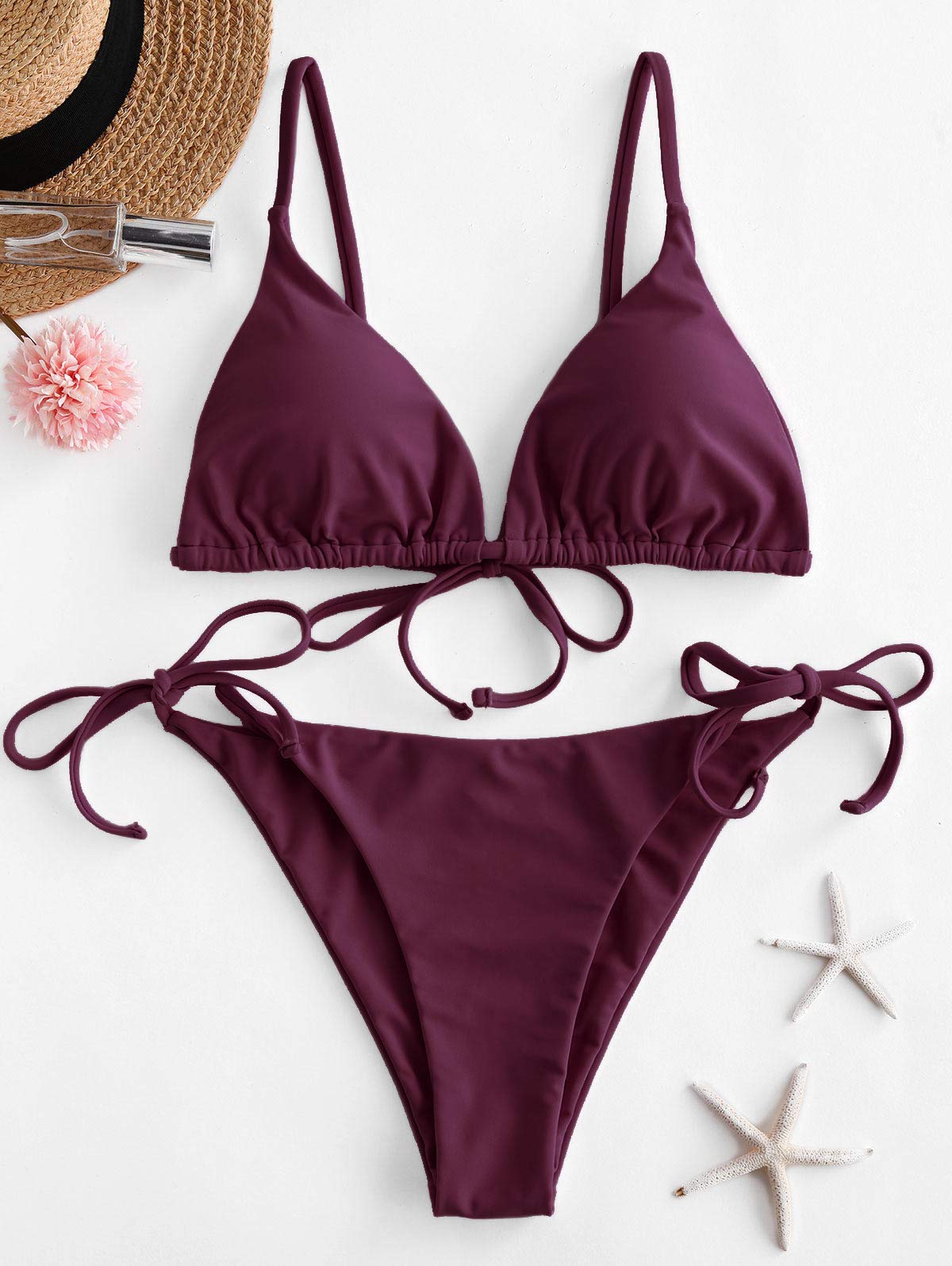 ZAFUL Set Bikini Imbottito con Stampa Leopardo da Donna, Costume da Bagno Bikini con Coppe Spaghetti a Triangolo