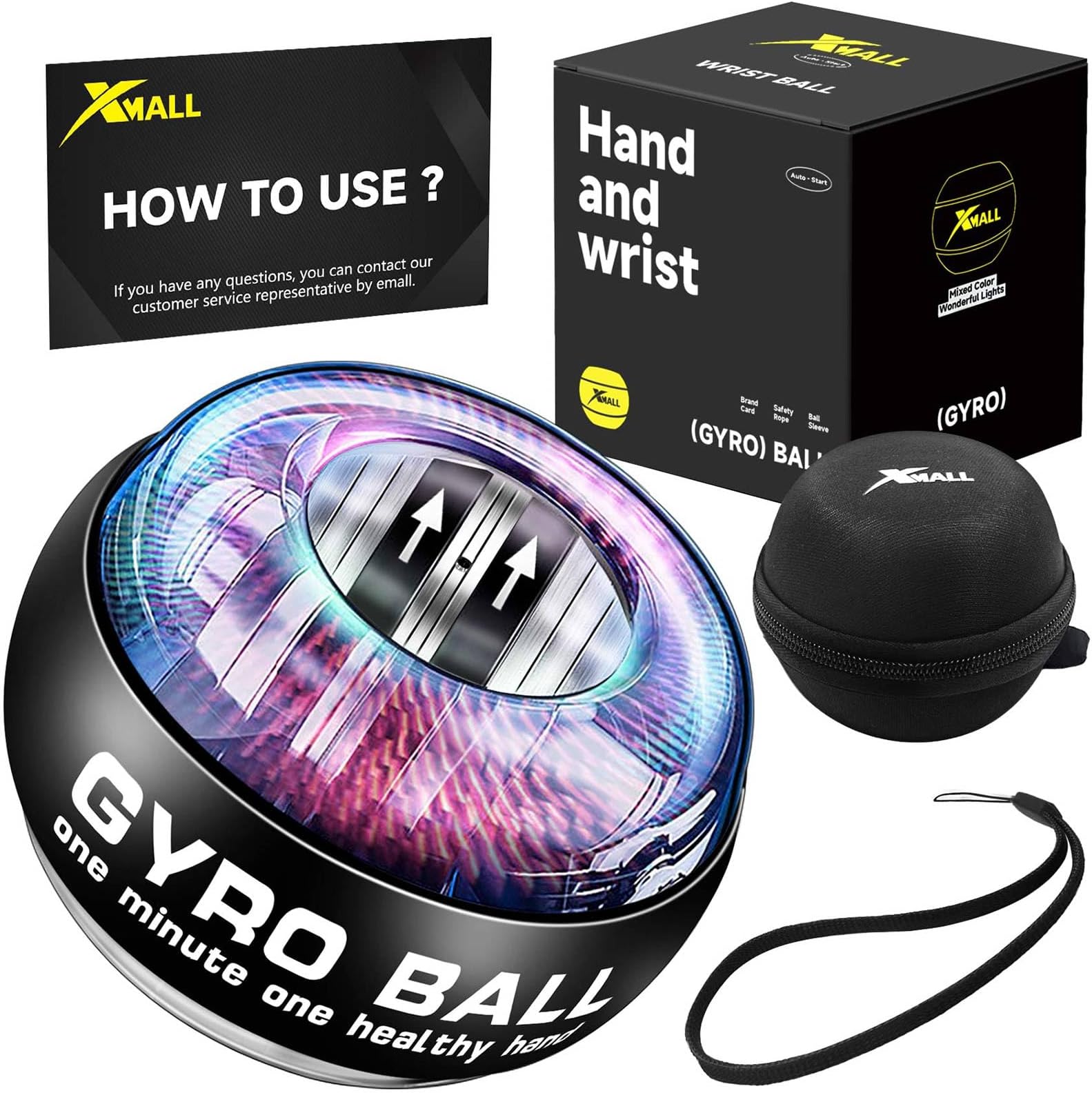 XMALL Torque Ball Hand Exerciser, Grip Strength Trainer, Forearm Strengthener, Wrist Power Gyro Ball, Hand Strengthening Devices, Wrist Strengthener, Finger Exerciser, Auto-Start
