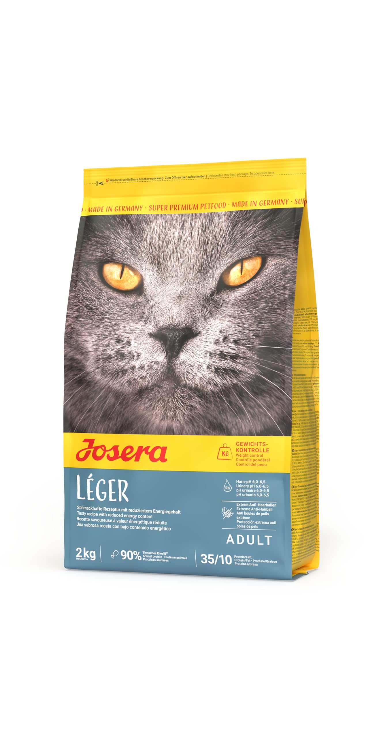 JOSERA Léger (1 x 2 kg) | Adult | Premium Trockenfutter für ausgewachsene sterilisierte oder übergewichtige Katzen | Geflügel | wenig Fett & viel Protein | weizenfrei | Katzenfutter | 1er Pack