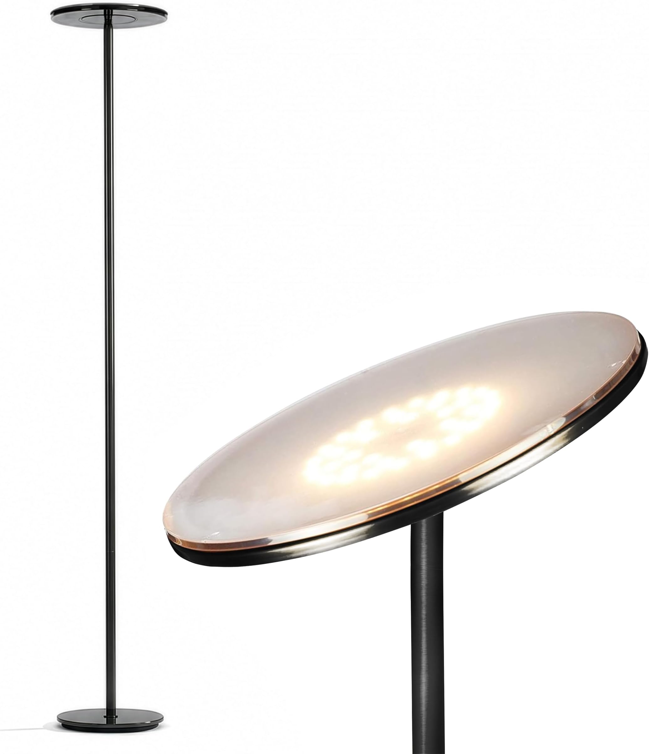 Brightech Sky LED Floor Lamp Super Bright Modern High Lumen Light for Living Room Office Dimmable Indoor Poles Bedroom Reading Chrome Black
