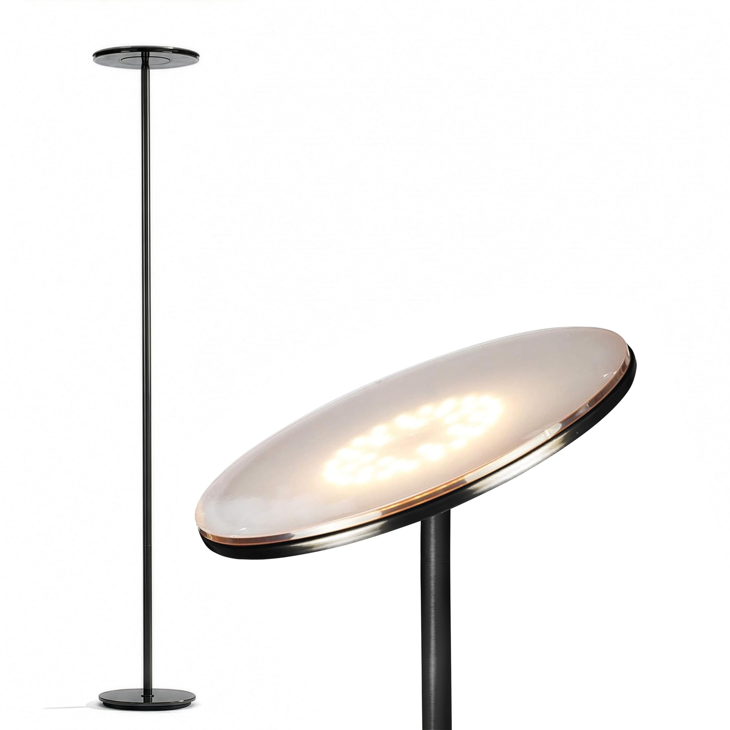 Brightech Sky LED Floor lamp, Torchiere Super Bright Floor Lamp for Living Rooms &amp; Offices - Dimmable, Tall Standing Lamp for Bedroom Reading - Black Chrome