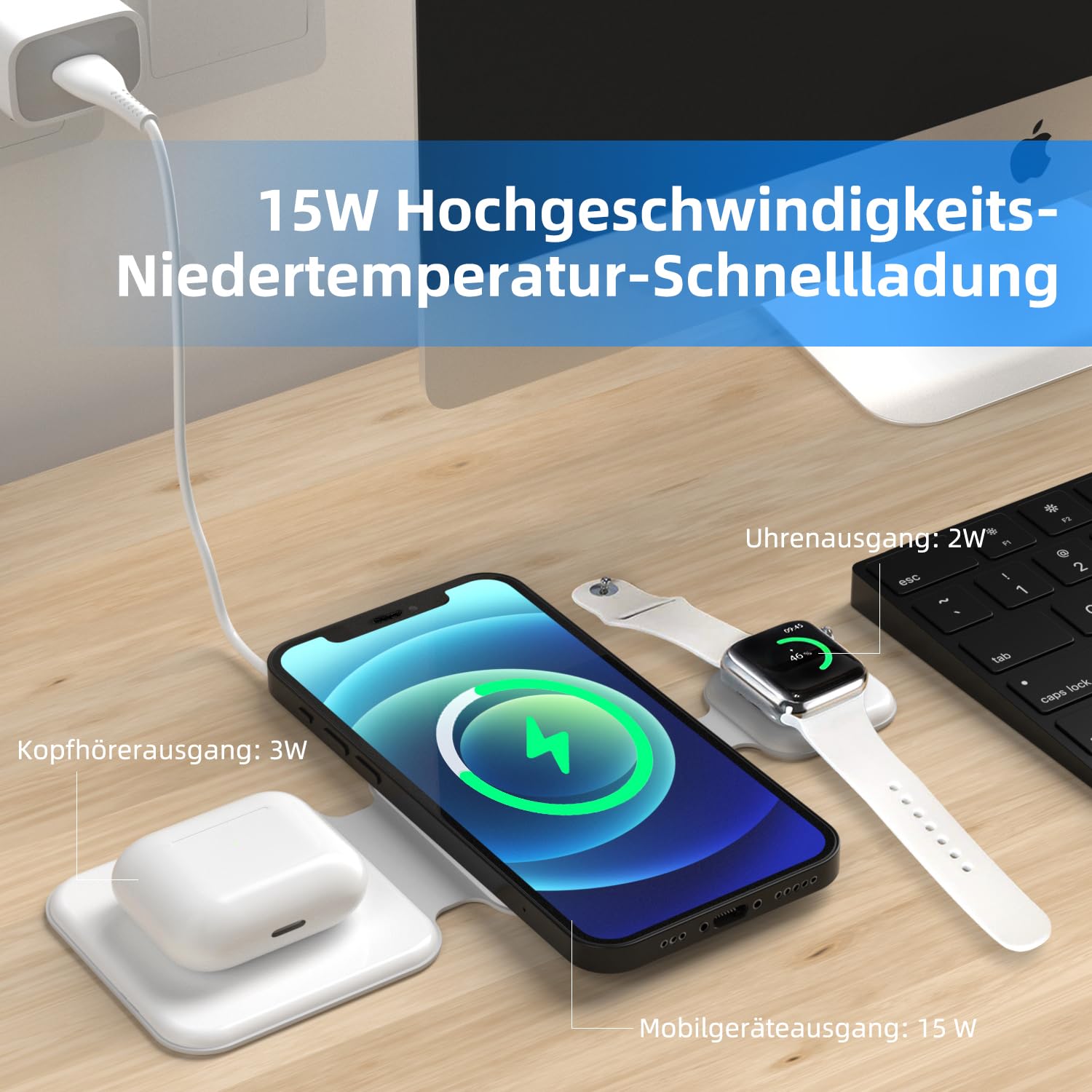 Cargador Inalámbrico 15W 3 En 1 Cubo Cargador Magnético Rápido Soporte Para Apple Led Base De Carga De Viaje Plegable Para BISBISOUS