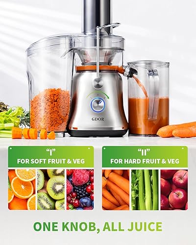 Miniatura 5 de GDOR Potente exprimidor de 1300 W con canal de alimentación más grande de 3.4 pulgadas, sistema de corte mejorado de titanio, extractor de jugo