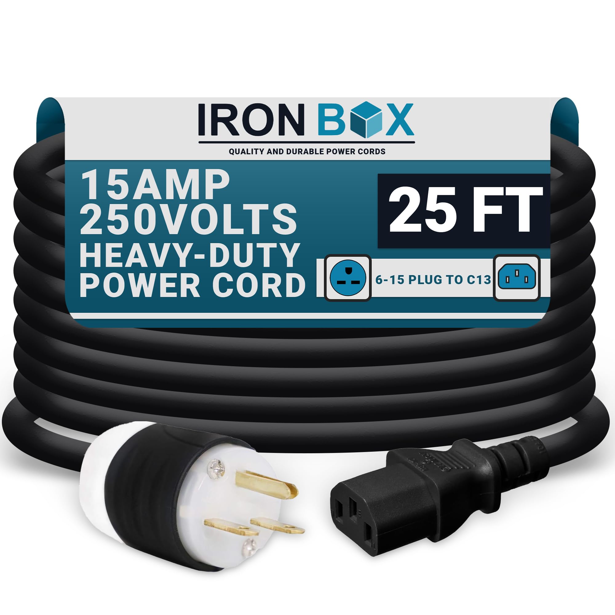 IronBox Electric NEMA 6-15 Plug to C13 Connector Power Cords - 15A/250V - 14/3 AWG - Power Supply Replacement Cable - UL Listed Heavy Duty Cord for