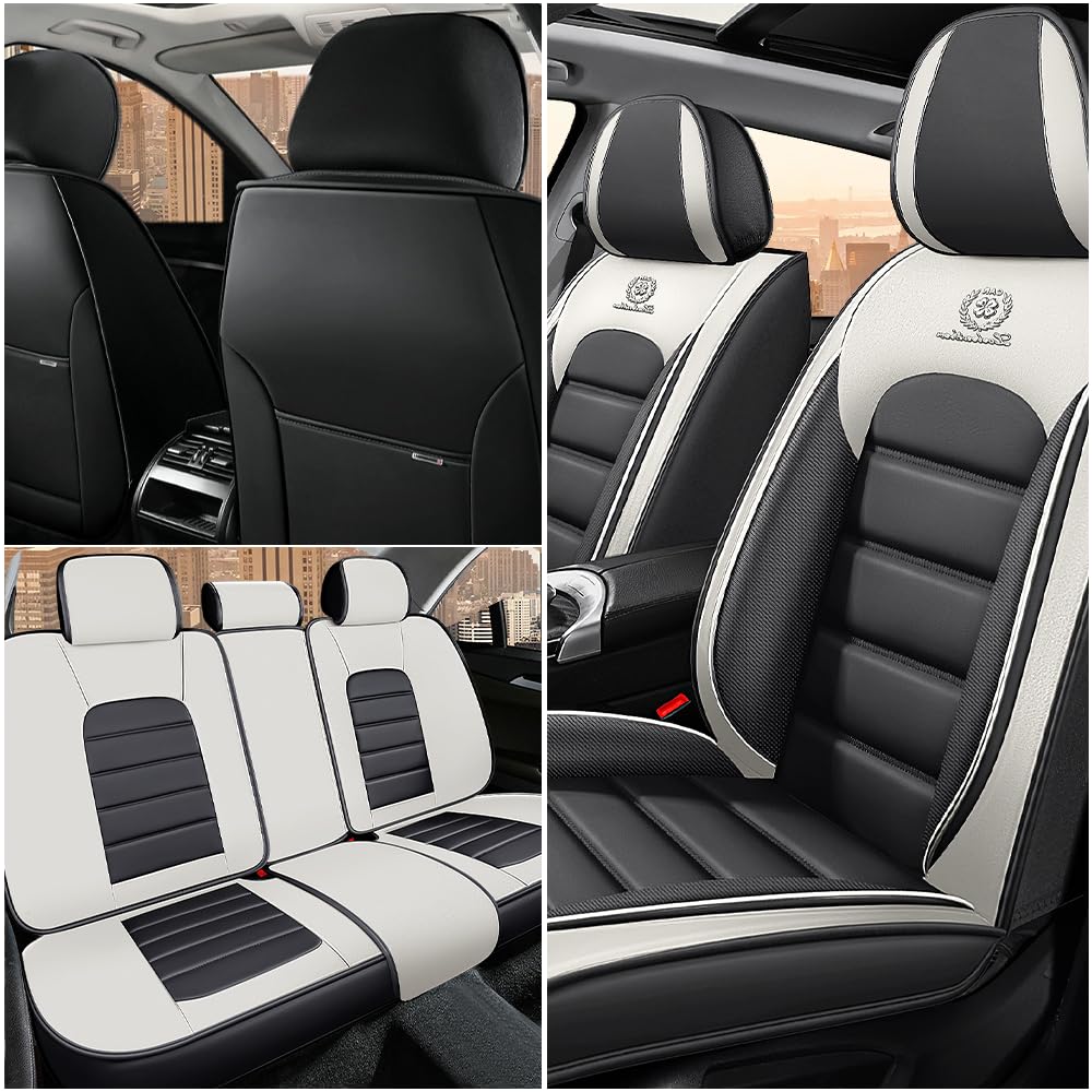 Iceleather Car Seat Covers for Toyota FJ Cruiser 2007-2014,Anti-Slip Soft Breathable PU Leather Seat Cover with Storage Pockets(Gray&White,Full Set)