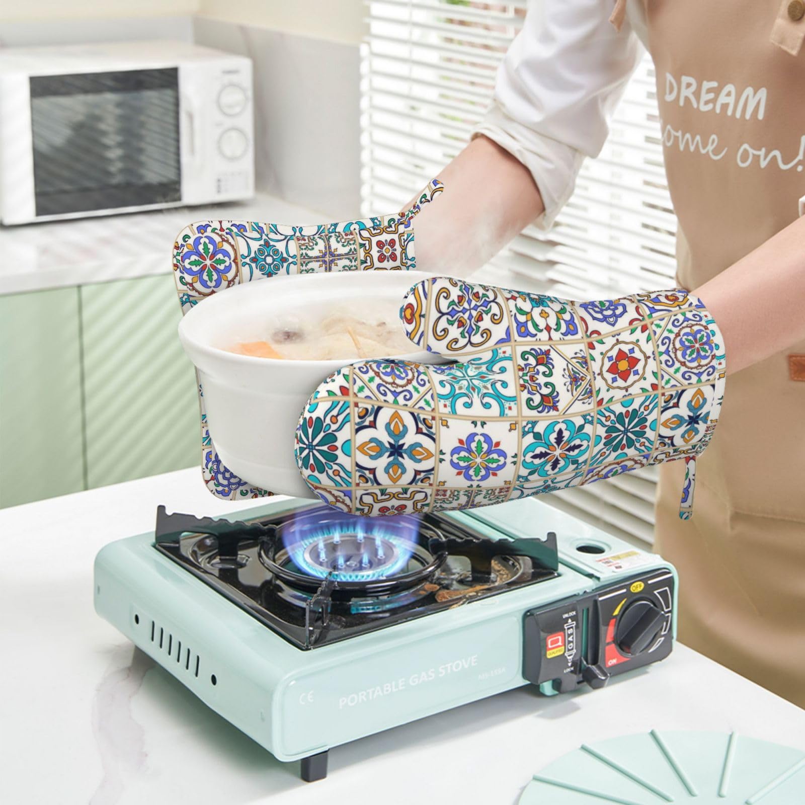 Boho Talavera Lot de 4 maniques et maniques à carreaux mexicains et ethniques exotiques résistants à la chaleur Motif mandala coloré Pour cuisine, pâtisserie, grillades et barbecue