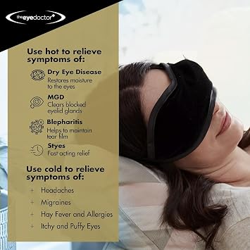 The Eye Doctor Featuring Sterileyes - Hot Eye Compress for Dry Eye, Blepharitis and MGD with a Removable Cover. Cold Compress, Includes 6 Eyelid Wipes