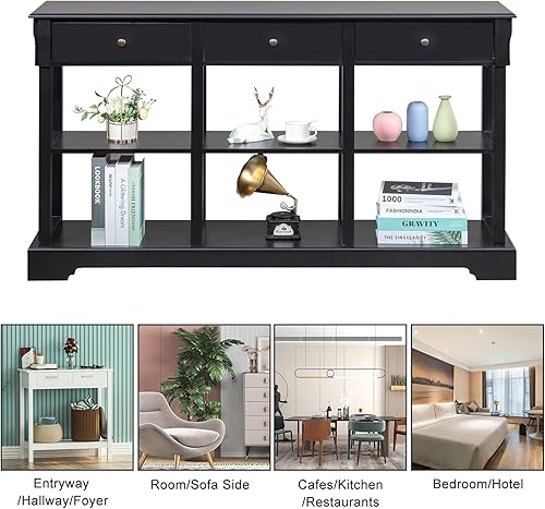 Miniatura 5 de Armario de buffet retro - Armario de buffet de cocina con estantes abiertos y 3 cajones - Mesa consola y armario - Armario de almacenamiento