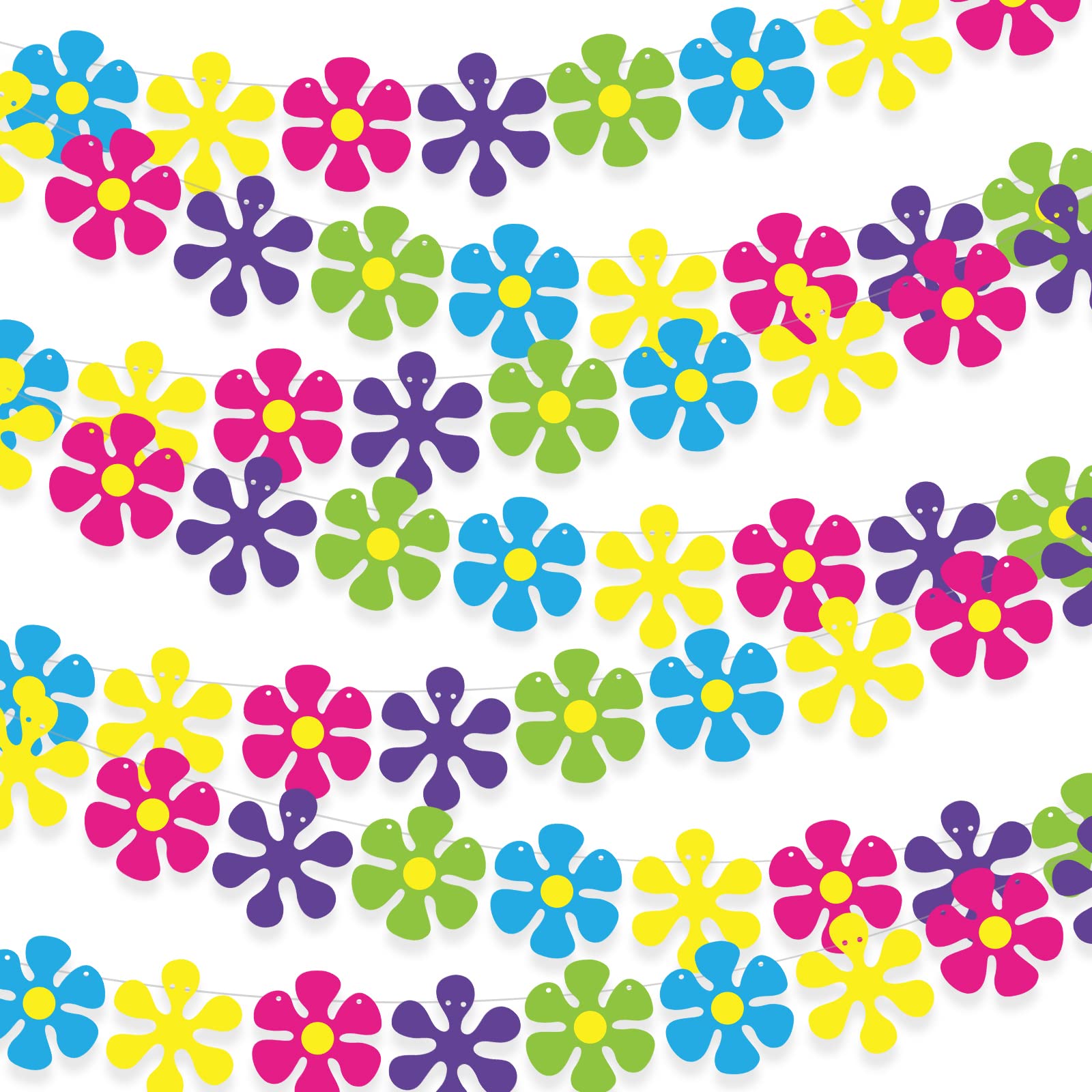 Thenshop 5 Pack 60's Hippie Party Banners Retro Flower Paper Garland Mini Ofrenda Decor 70s Decor Mini Flower Tie Dye Hanging Cutouts Banners Peace