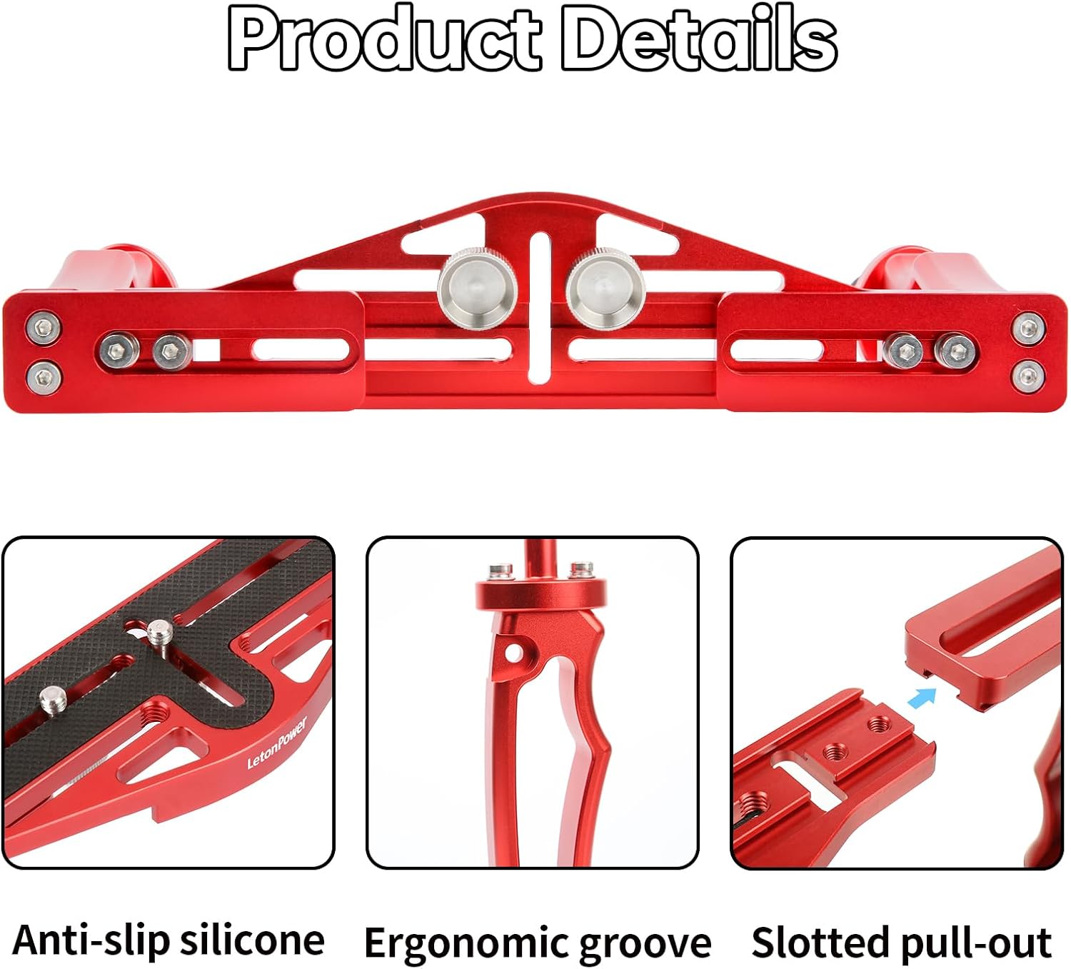 Dual Handle Underwater Photography Tray, Aluminum Alloy Camera Support Bracket with Adjustable Joint Arms for Waterproof Housing and Dive Video Light（Red）