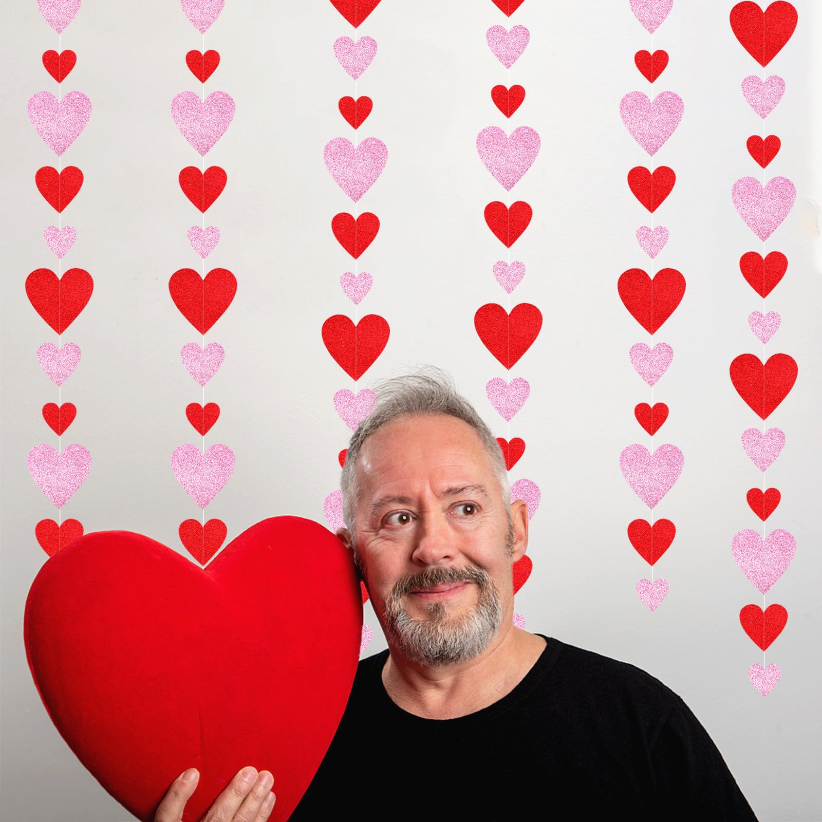 Guirnalda de corazón para decoración de fiesta del día de San Valentín, 6 serpentinas colgantes de amor rosa y rojo, romántica noche especial, baby shower, boda, aniversario, galentinas, decoración de