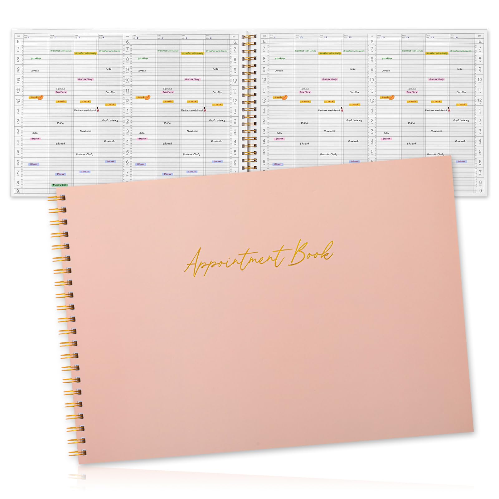 Maitys 2026 Large 8 Column Appointment Book for Salon Business, Hourly Schedule Planner 15 Minute Interval, 200 Pages Undated 6 Am 9 Pm Spiral Bound Checklist Organizer Notebook(Pink, Minimalist)