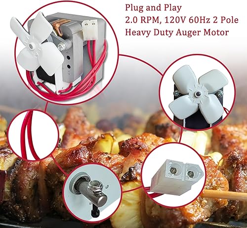 Vista 6 de 2.0RPM Auger Motor Parts Compatible with Traeger, Pit Boss, Camp Chef Wood Pellet Grills Smokers, Replacement AC120V 60Hz 2 Pole Universal Barbecue
