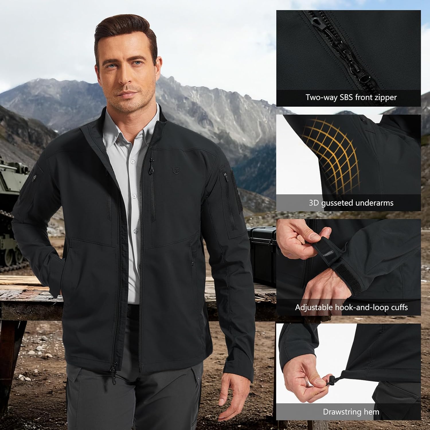 Men’s Lightweight Tactical Jacket Stretch Water Resistant for Work Military EDC Hiking Hunting Outdoor