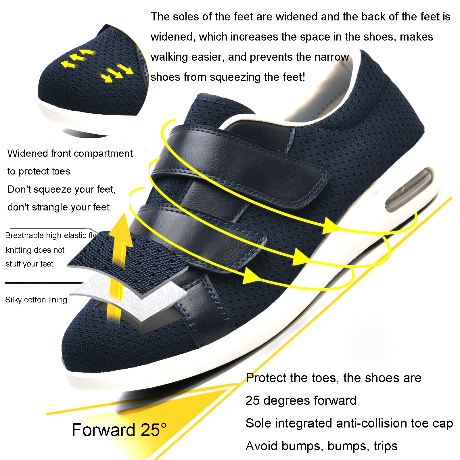 Scarpe diabetiche per Donna Uomo con Piedi gonfi Ampia vestibilità Edema Regolabile Comodo per Donna Uomo Scarpe da Passeggio diabetico Cuscino d'Aria Scarpe Slip-on Ortopediche