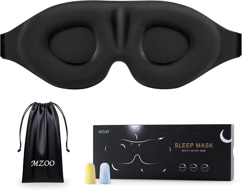 Antifaz para dormir de lujo para mujeres y hombres, diseño patentado de bloqueo de luz | Zero Eye Pressure, Antifaz para dormir contorneado 3D para dormir de lado, transpirable, ajustable, para viajes, negro