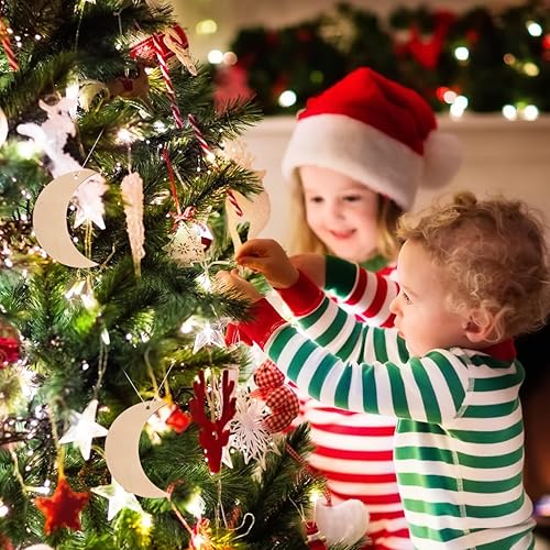 Miniatura 8 de 20 adornos colgantes de madera en forma de luna de 2.8 in, rebanadas de madera sin terminar para manualidades de bricolaje, decoración del hogar,