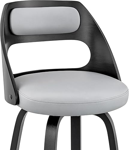 Miniatura 164 de Armen Living Jayden - Taburete de bar moderno giratorio de piel sintética gris y madera de nogal de 26 pulgadas para encimera de isla de cocina