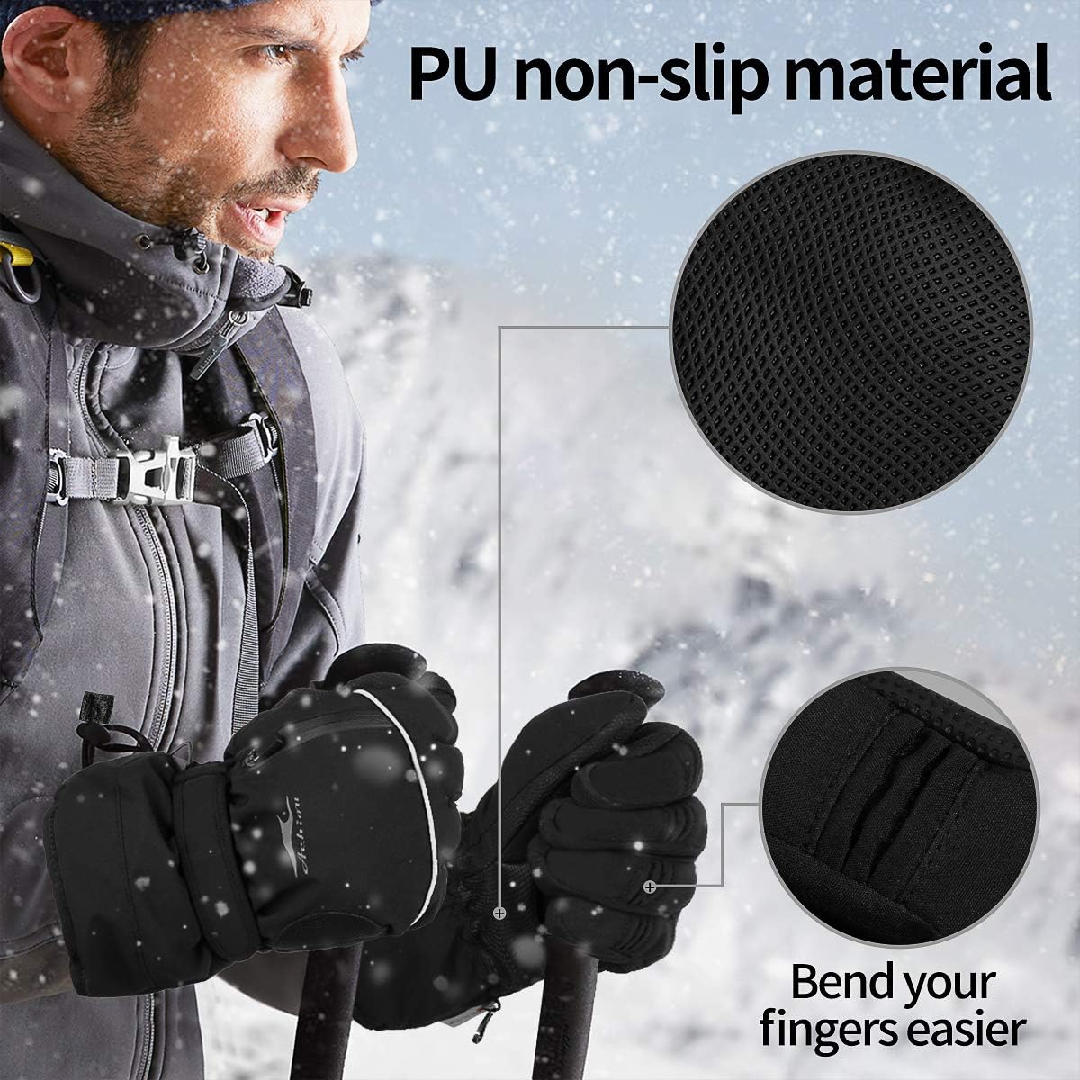 Achiou Winter Ski Gloves Waterproof for Men Warm Touchscreen : Clothing, Shoes & Jewelry