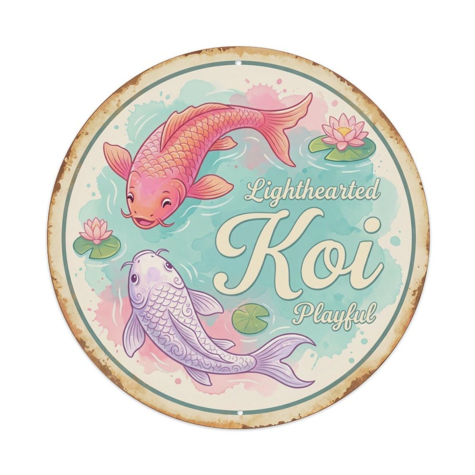 Koi Fish Lighthearted Playful Fanciful Waters Whimsical Fun Metal Tin Sign