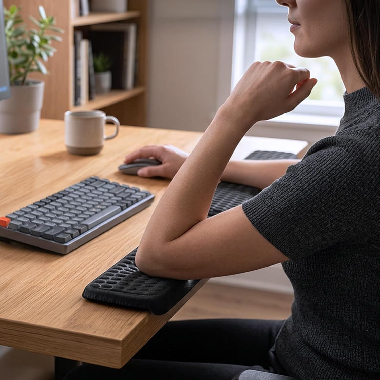 L-Shaped Memory Foam Desk Edge Cushion (2-Pack), Ergonomic Elbow & Wrist Rest for Desk, Non-Slip PU Cover, Thick Forearm Support Pad for Typing, Gaming & Office Work, Black