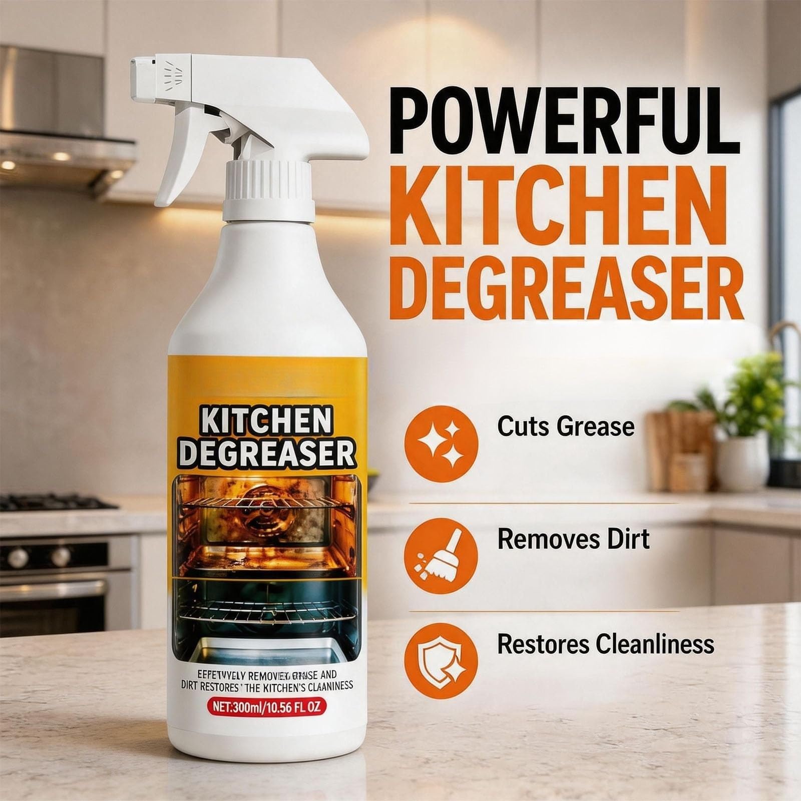 Backofenreiniger KüChenreiniger 300 Ml/10,56 Fl.oz Fettkiller Spray 3 Stück | Spray Grillreiniger Robuster Entfetter Vielseitig Einsetzbar for Grills Öfen Luftfritteusen Zuhause